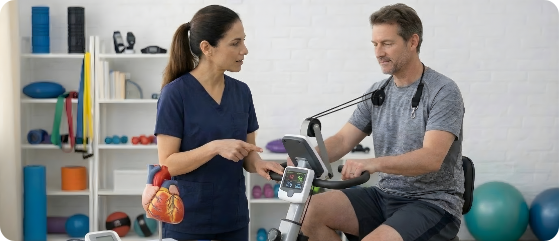 Cardiac rehabilitation physical therapy session